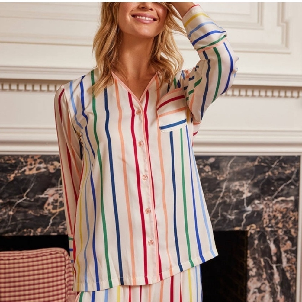 Summersalt Rainbow Stripe The Cloud 9 Silky Pajama Top Long Sleeve Large